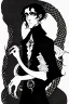 Placeholder: black haired young man necromancer wizard with gothic jewelry and tentacle fingers in the style of Aubrey Beardsley