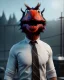 Placeholder: Realistic image, hybrid character, original Elmo muppet head, man body, human arms and hands, Shirt and tie, concept art, smooth, unreal engine 5, god lights, ray tracing, RTX, lumen lighting, ultra detail, volumetric lighting, 3d, finely drawn, high definition, 4k.