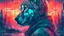 Placeholder: double exposure, Wolf Man, man, city, sunset, gouache, snow, rain, fantasy, mystical, tattoo, vertical pupils, high detail, high resolution, 8K