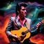 Placeholder: 3D hearts and Stars and Bubbles, heart-shaped, electrifying, close-up, Head and shoulders portrait of Elvis Presley play his guitar, double exposure shadow of the ghost, Invisible, poignant, extremely colorful, Dimensional rifts, multicolored lightning, outer space, planets, stars, galaxies, fire, explosions, smoke, volcanic lava, Bubbles, craggy mountain peaks the flash in the background, 32k UHD, 1080p, 1200ppi, 2000dpi, digital photograph, heterosexual love, speedforce