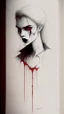 Placeholder: vampire drawing, minimalistic style, natural colors, blood, graphite pencils