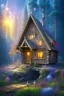 Placeholder: sharp focus, mystical forest, wooden cabin, Neo-Impressionism, mystical, purple blue yellow silver teal black olive azurek, red, pink, brown,