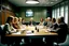 Placeholder: Reunión de personas en una mesa de reuniones en una oficina. Fotografía en color. Con cámara Leica 35 mm