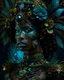 Placeholder: Beautiful young vantablack woman portrait adorned with cyanus segetum botanikai headress metallic filigree masque ribbed with green ad blue quartz wearing carnival style rennasance voidcore shamanism costume armour floral cyanus segetum embossed Golden filigree organic bio spinal ribbed detail of full floral bloomed background extremely dealed hyperrealistic maximálist concept portrait art