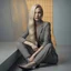 Placeholder: portrait photo of an 20 years old european blonde haired woman sitting in office, style \(artistic makeup with geometric lines\) , 8k, uhd, realistic, detailed skin, insane detailed, Illumination daylight,