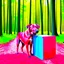 Placeholder: Generate a red dog in a forest background with blue coolers