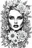 Placeholder: hyper detailed, black and white, thick line, coloring book illustration, lineart, stunningly beautiful woman in flowers