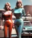 Placeholder: Ultra Realistic retro sci-fi movie Supermarket parking scene, 1960 year, waist up view portrait, 2 giant clones blonde women, sweet teenager Jane Fonda face, perfect iris, glow eyes, face makeup, tight latex coat, many people, Retro sci-fi style, soft color, highly detailed, unreal engine 5, ray tracing, RTX, lumen lighting, ultra detail, volumetric lighting, 3d, finely drawn, high definition, high resolution.