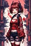 Placeholder: anormal, smile, blood, girl cute, full body, beautiful cyberpunk petit girl, hyperdetailed, behind made 8bits and Pixel Art, watercolor illustration by <Katsushika Hokusai>, darkred tones,