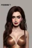 Placeholder: Portrait busty and face, Lilly collins face, brown eyes, wearing Womderfull dress,