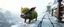 Placeholder: fast and clever cute little evil moss pig named on wild chase , on icy bridge, motion blur, standing by the guard rails, fantasy 3d realm