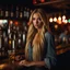 Placeholder: stunning 20 year old woman, fiesty expression, long blonde hair, photorealistic, 4k,working in a bar