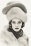 Placeholder: Portrait of a vintage woman in winter half body on a white background