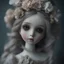 Placeholder: a close up of a doll with a flower in her hair, pale muted pastel moody colors, jabberwocky, detailed realistic expressions, light makeup focus, resin, in a desolate, of romanticism a center image, earnest, shot with Sony Alpha a9 Il and Sony FE 200-600mm f/5.6-6.3 G OSS lens, natural light, hyper realistic photograph, ultra detailed -ar 3:2 -q 2 -s 750