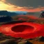 Placeholder: A light red plateau with a molten crater painted by Vincent van Gogh
