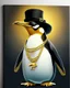 Placeholder: NFP style penguin with gold chains and in the suite with a hat. one colour background