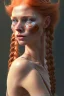 Placeholder: Woman 30 anni, cute, beautiful, orange hair, two braids, wild bangs, blue eyes, big eyes, freckles, long eyelashes, pink lipstick, thin lips, small nose, Gillian from Practical Magic, 8k resolution concept art portrait by Greg Rutkowski