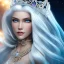 Placeholder: Ice Princess with white hair, a crown with precious stones, bright background