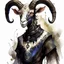 Placeholder: dnd, fantasy, watercolour, large strokes, stylistic, portrait, illustration, dull colours, feminine black goat with breasts in a human medieval suit