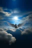 Placeholder: fluffy clouds, portrait of winged seal soaring like an angel through the clouds with a blessed smile, gates of heaven, 4 k, down light, depth of field, trending art, high detail