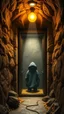 Placeholder: An elevator inside a cave of mine for gold a hooded creatures