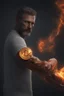 Placeholder: A man holds out his inner forearm where he has just received an iron brand mark of bitcoin. It's still hot and sizzling, hyper realistic, 8k, chaos