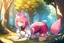 Placeholder: Forest, girl, pink hair, dog tail, sit on all fours