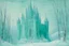 Placeholder: A mint colored ice castle in a snowstorm painted by Claude Monet