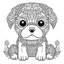 Placeholder: baby dog, cute animals, mandala, full view, realistic, coloring page, only draw lines, coloring book, clean line art, –no sketch, color, –ar 3:4, white background, minimalistic black lines, minimal black color, low level black colors, coloring page, avoid thick black colors, thin black line art, avoid colors, perfect shape, perfect clear lines,