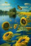 Placeholder: lake of sunflowers in the island of cheese and butterfly