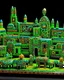Placeholder: A green mechanical village with crystals designed in Navajo woven art painted by Keith Haring