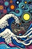 Placeholder: random color Zentangle patterns in the style of japanese art and Ukiyo-e mixed with the style of Van Gough with cosmic swirls, planets and ocean waves