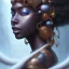 Placeholder: sango fantasy, fantasy magic, intricate, sharp focus, illustration, highly detailed, digital painting, concept art, matte, masterpiece head sexy view black African beauty black afro hair space lady blue carp skin African space night