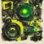 Placeholder: elements of photographic equipment. poster graphics. high detailed. ink and acrylic. black, green and yellow