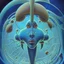 Placeholder: French surrealism animation art from 1970s, illustration of large blue alienoid creatures, mesmerizing, hallucinogenic tones, strange, creepy cutout style of animation of phantamosgoric giant blue alien with red eyes, Czech animation tradition, art by Roland Toper, Dali-esc environment, trance-like, Fantastic Planet aliens