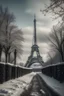 Placeholder: cinematic photo of the Eiffel Tower in snowy Paris