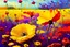 Placeholder: Gorgeous poppy field full of wild poppies, yellow, red and purple Realistic, beautiful in the style of Monet