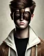 Placeholder: male, boy, cute, young, brown hair, brown eyes, black mask covering mouth, head and shoulders portrait,