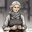 Placeholder: [illustration by Kevin Eastman and Peter Laird] Eliza is a middle-aged woman with a kind face and gentle eyes. Her once blonde hair has faded to a soft grey, often hidden beneath a simple scarf. She dresses plainly, in a simple tunic and skirt, with a heavy apron to protect her clothes from the various remedies and potions she works with. Eliza is known throughout Millbrook for her healing skills, having trained with the town's previous healer for many years before taking over the practice. Sh