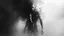 Placeholder: surreal vibe, grayscale, black and white, a caracter dissolving into shadows and fog, body torn into shards of light and darkness. A haunting, nightmare, composition that captures isolation, inner demons, struggle of anxiety. surreal, fog, shadows, atmospheric