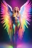 Placeholder: Gorgeous Photography Beautiful Woman as Angel with clothing abstracts latex dressing painting art neons rainbow colors glowing in the dark and colorful details