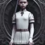 Placeholder: White Statue Jenna Ortega, Wednesday Addams, Rome style sculpture, full body, fresco background, hyper realistic, 8k,