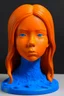 Placeholder: Human Girl face indigo rubber effect in all body with orange sponge hair