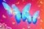 Placeholder:  gold background, rise of soft transparent blue and pink butterflies