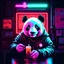 Placeholder: a portait of a panda, cyberpunk, neon lights, neon signs