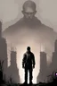 Placeholder: girl, standing, silhouette, comic book,post-apocalypse, gray background,