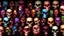 Placeholder: a picture of a dark, comedic, anatomically correct wall of colorful tightly packed skulls of varying sizes and expressions, photo realistic, insanely meticulous, highly detailed, part of a collection of bones on display, 64k, dystopian, vray