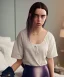 Placeholder: Billie Eilish, full body, on the bed, in my underwear, pale skin, high detail, realistic, 8k, not to be distinguished from a photo, identical pupils