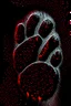 Placeholder: Striking image of a lion paw print, sandblasted special effect in silver and red, standing out on a black background