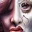 Placeholder: broken, cracked-open woman's face, fine detail, highly intricate, pieces of face falling off, wearing bridal veil, modern surrealism painting, high-quality, volumetric lighting, 8k, ultrahd, George Grie, Marco Escobedo, Igor Morski